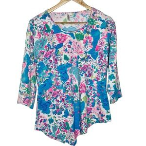 Lulu B Tropical Resort Print Top Womens Size Small Asymmetrical Beach Nautical